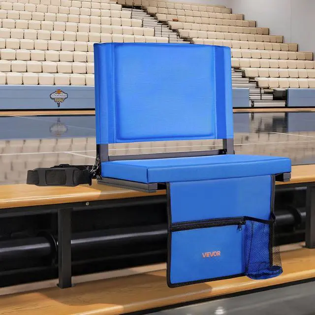 Alt view image 2 of 7 - Stadium Seat, Folding Bleacher Seat with Back Support & Thick Cushion, Padded Stadium Seats for Bleacher Includes Shoulder Strap, Hooks, Cup Holder, and Side Pocket, Blue Bleachers Chair, 2PCS