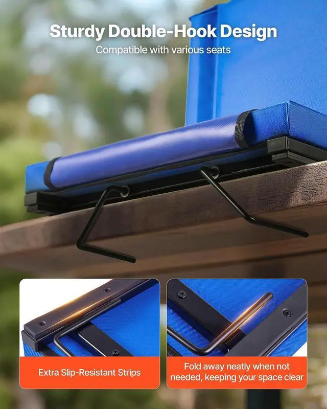 Alt view image 7 of 7 - Stadium Seat, Folding Bleacher Seat with Back Support & Thick Cushion, Padded Stadium Seats for Bleacher Includes Shoulder Strap, Hooks, Cup Holder, and Side Pocket, Blue Bleachers Chair, 2PCS