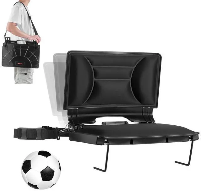 Main image of Stadium Seat, Folding Bleacher Chair with Back Support and Thick Cushion, Padded Stadium Seat for Bleacher Includes Shoulder Strap, Hooks, Cup Holder, Lycra Material, Side Pocket, PP Material