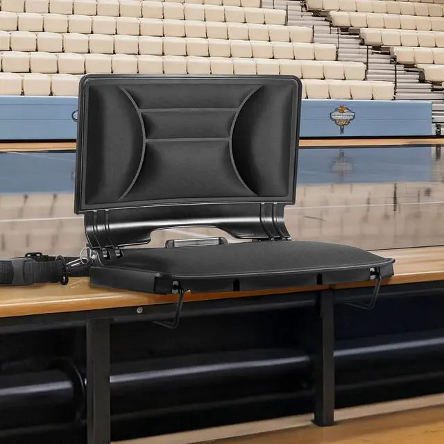 Alt view image 2 of 7 - Stadium Seat, Folding Bleacher Chair with Back Support and Thick Cushion, Padded Stadium Seat for Bleacher Includes Shoulder Strap, Hooks, Cup Holder, Lycra Material, Side Pocket, PP Material