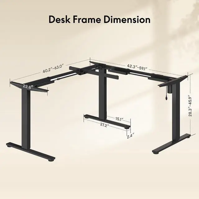 Alt view image 6 of 7 - Electric Height Adjustable Standing L Shaped Corner 3 Legs Ergonomic Sit Stand Desk Frame for Home and Office, Black