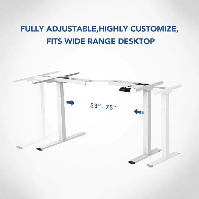 Alt view image 3 of 6 - Corner Dual Motor L Shaped Computer Electric Standing Desk Sit Stand Up Height Adjustable Desk Home Office Table, White Frame Only