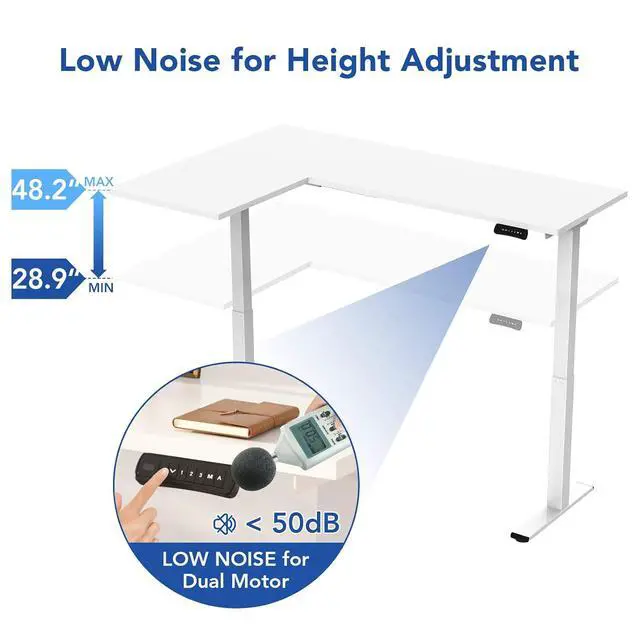 Alt view image 4 of 6 - Corner Dual Motor L Shaped Computer Electric Standing Desk Sit Stand Up Height Adjustable Desk Home Office Table, White Frame Only