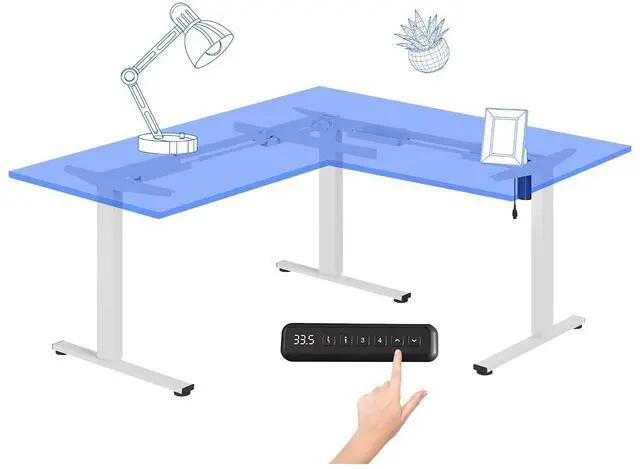 Main image of Electric Height Adjustable Standing L Shaped Corner 3 Legs Ergonomic Sit Stand Desk Frame for Home and Office, White