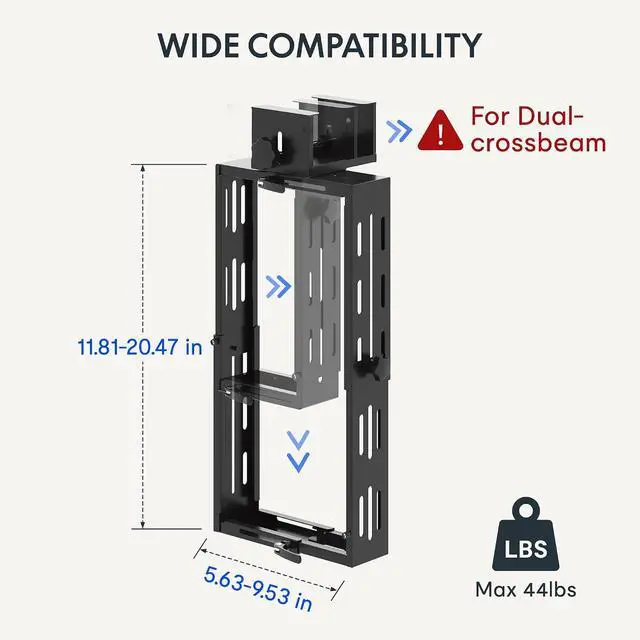 Alt view image 4 of 7 - Computer Tower Stand, PC Stand up to 44lbs, CPU Holder Adjustable Height and Width Fits Mid-Tower and Mini-Tower, For Dual-crossbeam