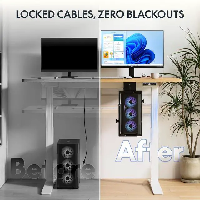 Alt view image 5 of 7 - Computer Tower Stand, PC Stand up to 44lbs, CPU Holder Adjustable Height and Width Fits Mid-Tower and Mini-Tower, For Dual-crossbeam