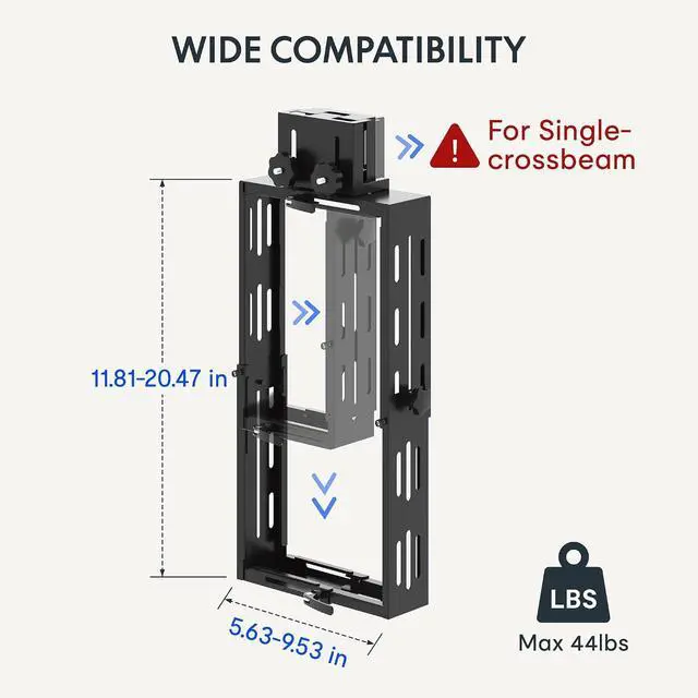 Alt view image 3 of 7 - Computer Tower Stand, PC Stand up to 44lbs, CPU Holder Adjustable Height and Width Fits Mid-Tower and Mini-Tower, For Single-crossbeam