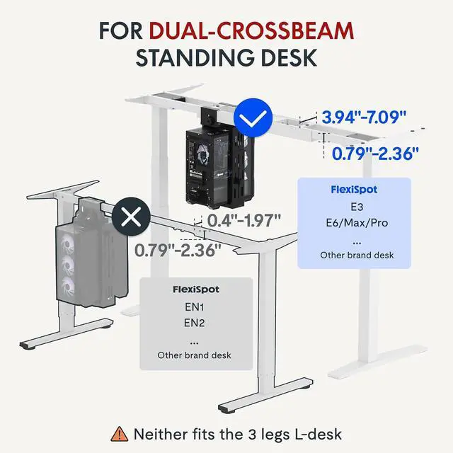 Alt view image 2 of 7 - Computer Tower Stand, PC Stand up to 44lbs, CPU Holder Adjustable Height and Width Fits Mid-Tower and Mini-Tower, For Dual-crossbeam