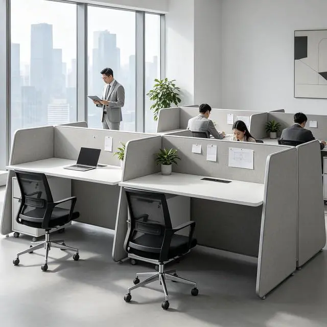 Alt view image 7 of 7 - 6-Person Modular Cubicle Desk Workstation | with Built-in Power & Mobile Storage, Acoustic Privacy Panels | Sleek, Scalable Layout for Modern Teams (White, 6 Person cubicles)