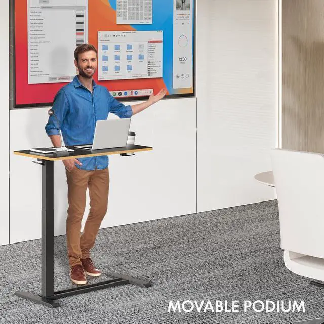 Alt view image 2 of 7 - Mobile Standing Desk with Wheels Pneumatic Laptop Desk Rolling Computer Cart Movable Height Adjustable Small Sit Stand Desk Computer Workstations Home Use31.5" W x 17.7" D, Black+Maple