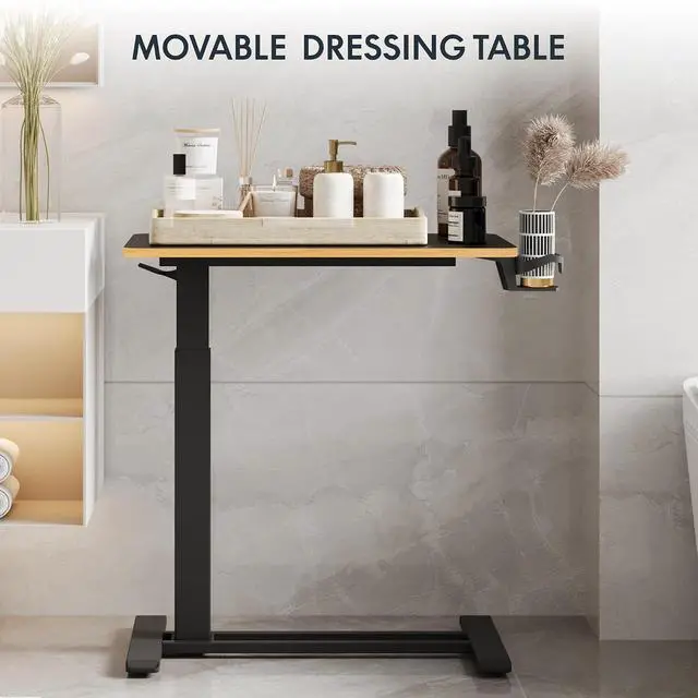 Alt view image 7 of 7 - Mobile Standing Desk with Wheels Pneumatic Laptop Desk Rolling Computer Cart Movable Height Adjustable Small Sit Stand Desk Computer Workstations Home Use31.5" W x 17.7" D, Black+Maple