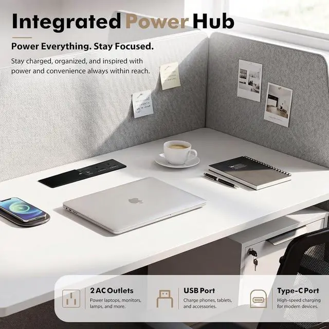 Alt view image 4 of 7 - 6-Person Modular Cubicle Desk Workstation | with Built-in Power & Mobile Storage, Acoustic Privacy Panels | Sleek, Scalable Layout for Modern Teams (White, 6 Person cubicles)