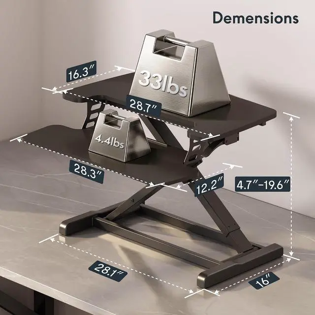 Alt view image 3 of 7 - Standing Desk Converter 28" Desk Riser for Small Spaces, Compact Desktop Riser Sit Stand Computer Workstation, Stand Up Desk Converter for Laptop & Single Monitor, Black