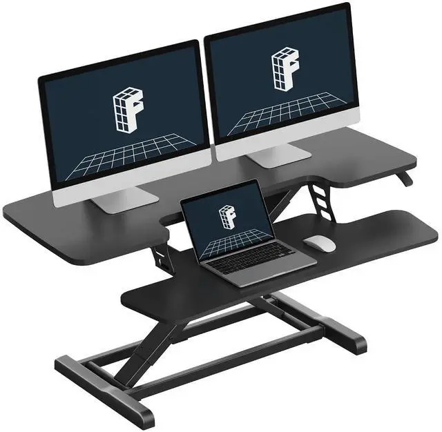 Main image of Standing Desk Converter 42" Extra Large Desk Riser, Spacious Desktop Riser Sit Stand Computer Workstation with Wide Keyboard Tray, Ergonomic Height Adjustable Stand Up Desk Converter, Black