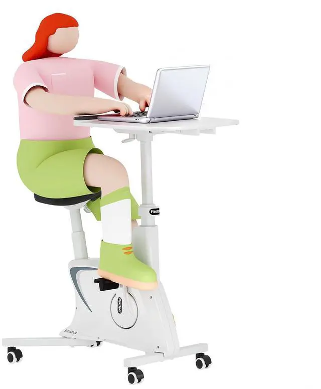 Main image of 3-in-1 Small Standing Desk with Wheels Exercise Bike Small Computer Desk for Laptop, Adjustable Height,2D Desktop,8-Level Resistance, Home Office Desks Workstation for Corner, White