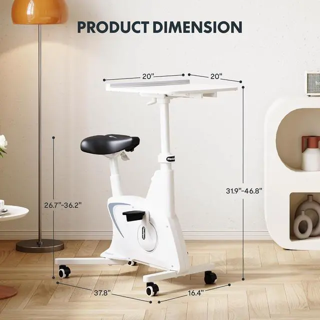 Alt view image 2 of 7 - 3-in-1 Small Standing Desk with Wheels Exercise Bike Small Computer Desk for Laptop, Adjustable Height,2D Desktop,8-Level Resistance, Home Office Desks Workstation for Corner, White