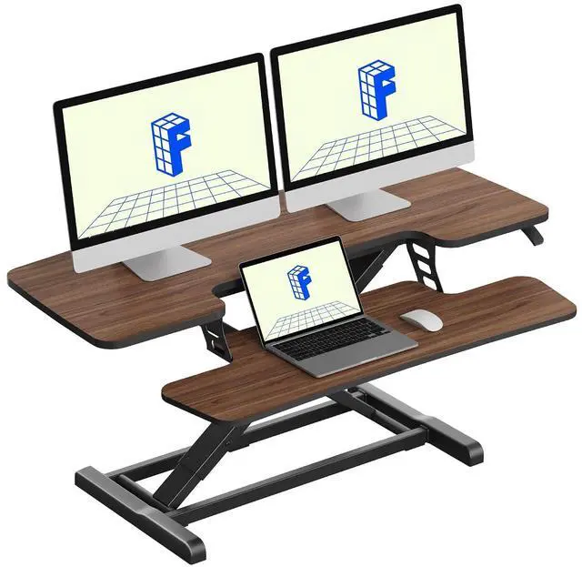 Main image of Standing Desk Converter 42" Premium Large Desk Riser for Triple Monitor, Spacious Desktop Sit Stand Workstation with Ergonomic Height Adjustment, Modern Stand Up Desk Riser, Walnut