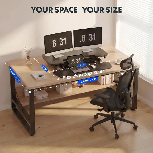 Alt view image 2 of 6 - Standing Desk Converter 42", Extra Large Ergonomic Height Adjustable Sit Stand Desk Riser, Spacious Computer Workstation with Wide Keyboard Tray, Black