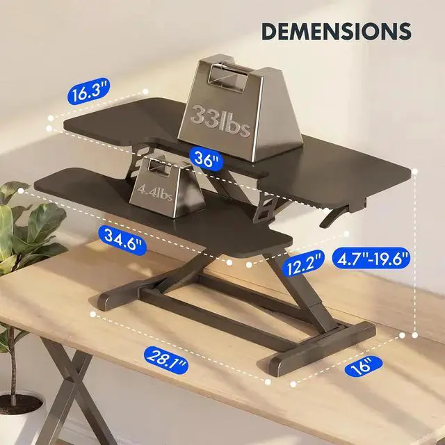 Alt view image 6 of 6 - Standing Desk Converter 42", Extra Large Ergonomic Height Adjustable Sit Stand Desk Riser, Spacious Computer Workstation with Wide Keyboard Tray, Black