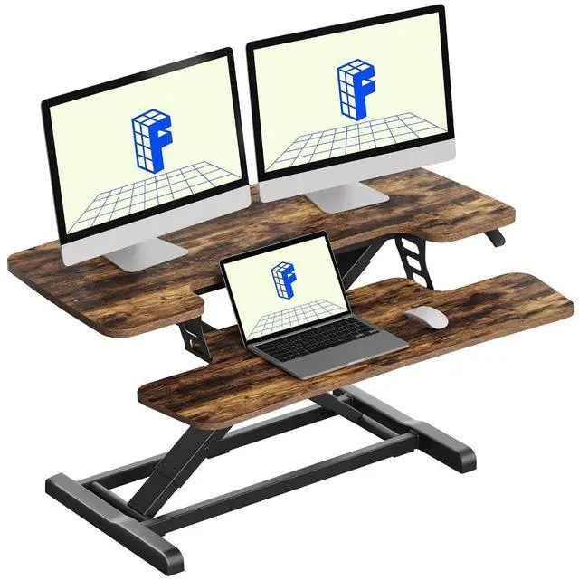 Main image of Standing Desk Converter 36" Desk Riser for Dual Monitor, Sit Stand Computer Workstation with Spacious Keyboard Tray, Ergonomic Height Adjustable Stand Up Desk Riser, Rustic Brown