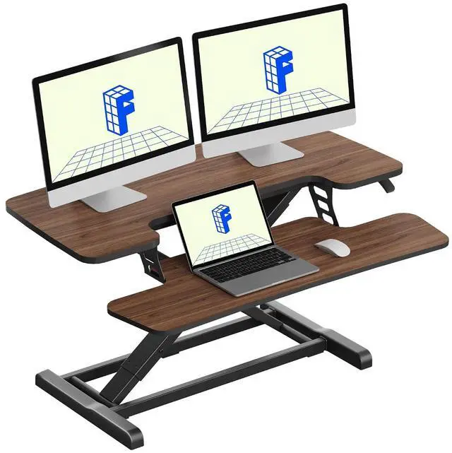 Main image of 36" Standing Desk Converter, Dual Monitor Desk Riser, Sit Stand Computer Workstation with Ergonomic Height Adjustment, Large Stand Up Desk Riser for Home Office, Walnut
