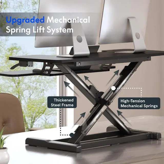 Alt view image 6 of 7 - Standing Desk Converter 40" Large Desk Riser, Spacious Desktop Riser Sit Stand Computer Workstation with Wide Keyboard Tray, Ergonomic Height Adjustable Stand Up Desk Converter, Black