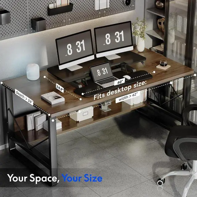 Alt view image 4 of 7 - Standing Desk Converter 40" Large Desk Riser, Spacious Desktop Riser Sit Stand Computer Workstation with Wide Keyboard Tray, Ergonomic Height Adjustable Stand Up Desk Converter, Black