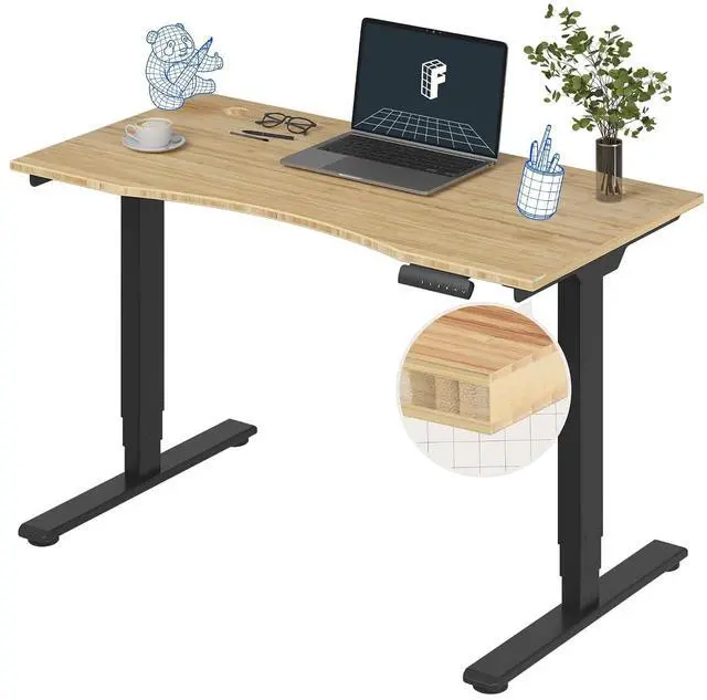 Main image of E6 Bamboo 3-Stage Dual Motor Electric Standing Desk 48 x 24 Sit Stand Up Desk, Holds 220 lbs, Adjustable Height w/ Memory Presets, Solid Bamboo Curved Desktop & Black Frame, Ships in 2 Boxes