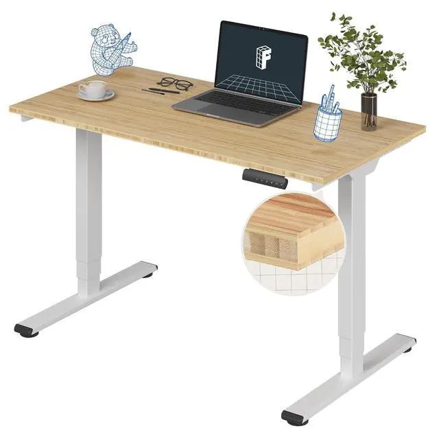 Main image of E6 Bamboo 3-Stage Dual Motor Electric Standing Desk 48 x 24 Sit Stand Up Desk, Holds 220 lbs, Adjustable Height w/ Memory Presets, Solid Bamboo Desktop & White Frame, Ships in 2 Boxes