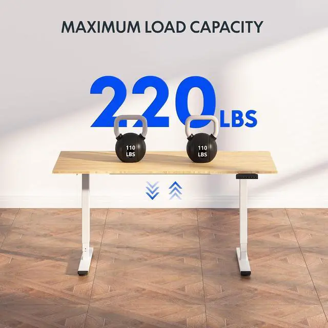 Alt view image 3 of 7 - E6 Bamboo 3-Stage Dual Motor Electric Standing Desk 48 x 24 Sit Stand Up Desk, Holds 220 lbs, Adjustable Height w/ Memory Presets, Solid Bamboo Desktop & White Frame, Ships in 2 Boxes