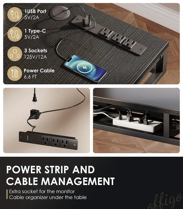 Alt view image 7 of 7 - 55 Inch L Shaped Electric Standing Desk with Drawers, Height Adjustable Large Desk with Power Outlets, Sit Stand Table, Writing Computer Desk for Home, Office, Workstation, Black