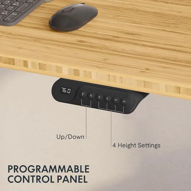 Alt view image 4 of 7 - E6 Bamboo 3-Stage Dual Motor 72 x 30 Electric Standing Desk Sit Stand Up Desk, Holds 220 lbs, Adjustable Height w/ Memory Presets, Solid Bamboo Curved Desktop & White Frame, Ships in 2 Boxes