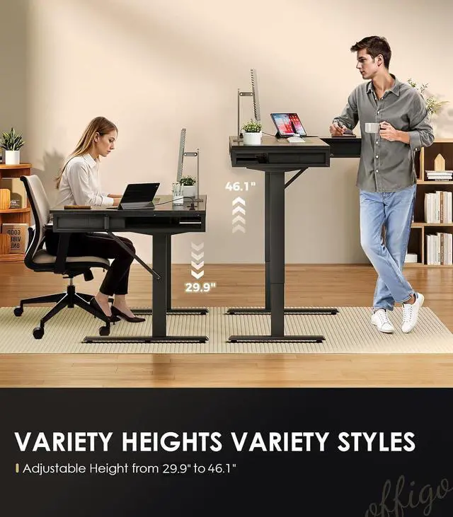 Alt view image 4 of 7 - 63 Inch L Shaped Electric Standing Desk with Drawers, Height Adjustable Large Desk with Power Outlets, Sit Stand Table, Writing Computer Desk for Home, Office, Workstation, Black