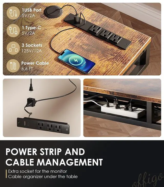 Alt view image 7 of 7 - 55 Inch L Shaped Electric Standing Desk with Drawers, Height Adjustable Large Desk with Power Outlets, Sit Stand Table, Writing Computer Desk for Home, Office, Workstation, Rustic Brown