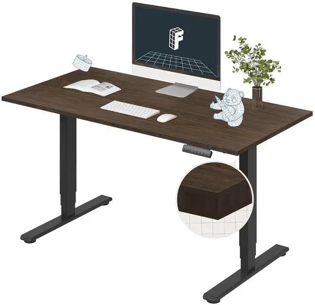 Main image of E6 Bamboo 3-Stage Dual Motor Electric Standing Desk 55 x 28 Sit Stand Up Desk, Holds 220 lbs, Adjustable Height w/Memory Presets, Solid Walnut Bamboo Desktop & Black Frame, Ships in 2 Boxes