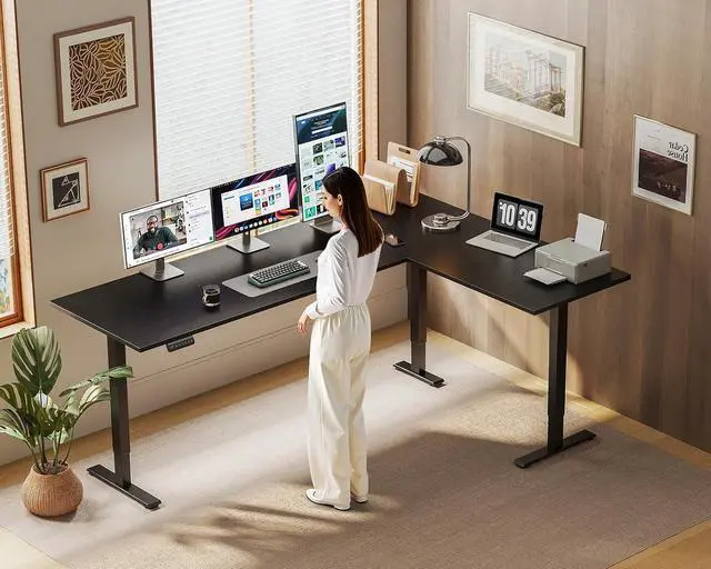 Alt view image 2 of 7 - 71 Inch Reversible L Shaped Electric Standing Desk, Height Adjustable Corner Stand up Desk, Ergonomic Large Lift Computer Table for Home, Office, Workstation, Black
