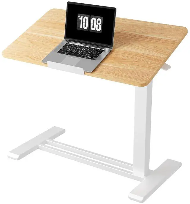 Main image of H7 PRO Mobile Standing Desk Adjustable Overbed Table Pneumatic with Wheels 90°Tiltable Portable Laptop Desk Rolling Computer Cart Foldable Bedside Table(31.5" W x 17.7" D D, Maple)
