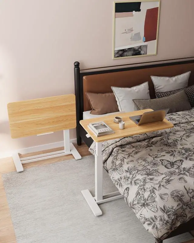 Alt view image 3 of 7 - H7 PRO Mobile Standing Desk Adjustable Overbed Table Pneumatic with Wheels 90°Tiltable Portable Laptop Desk Rolling Computer Cart Foldable Bedside Table(31.5" W x 17.7" D D, Maple)