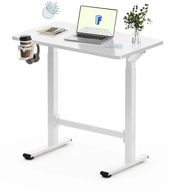 Main image of H7 Plus Gas Spring Adjustable Standing Desk, Mobile Rolling Sit-Stand Table with Wheels, Cordless Stand Up Desk for Small Spaces & Home Office, 32" One-Piece Desktop White,Height 27.6"45"