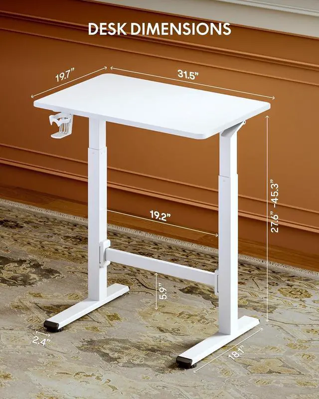 Alt view image 2 of 7 - H7 Plus Gas Spring Adjustable Standing Desk, Mobile Rolling Sit-Stand Table with Wheels, Cordless Stand Up Desk for Small Spaces & Home Office, 32" One-Piece Desktop White,Height 27.6"45"