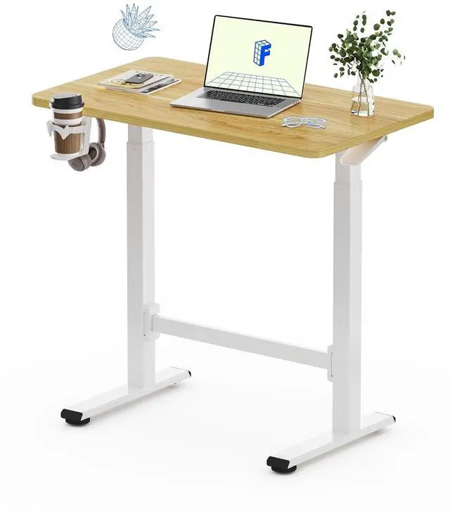 Main image of H7 Plus Gas Spring Adjustable Standing Desk, Mobile Rolling Sit-Stand Workstation with Wheel, Cordless Stand Up Desk for Small Room & Home Office 32" One-Piece Desktop Maple,height 27.6"45"