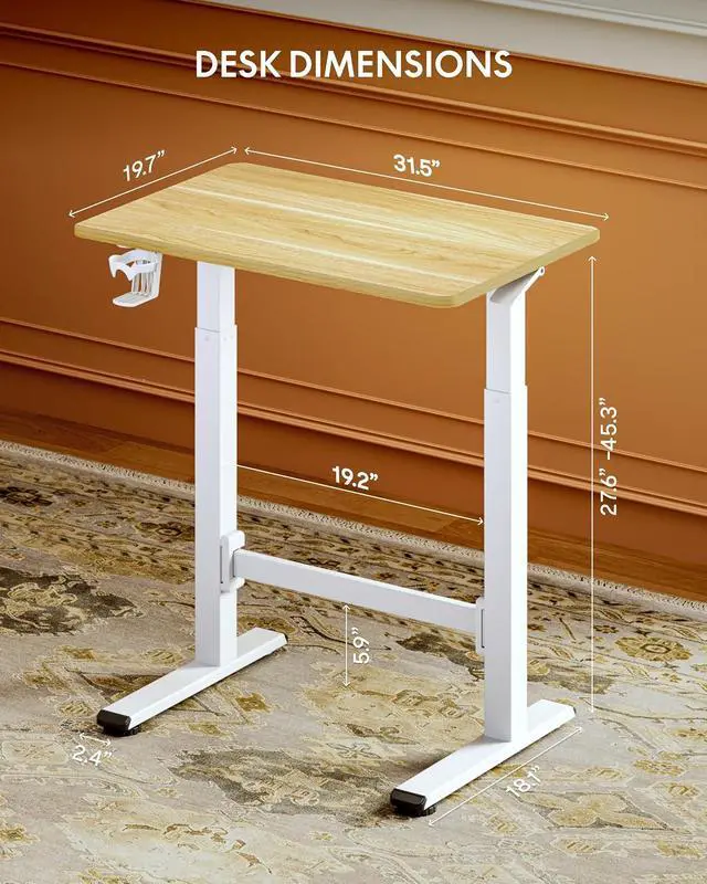 Alt view image 2 of 7 - H7 Plus Gas Spring Adjustable Standing Desk, Mobile Rolling Sit-Stand Workstation with Wheel, Cordless Stand Up Desk for Small Room & Home Office 32" One-Piece Desktop Maple,height 27.6"45"