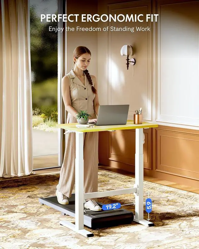 Alt view image 3 of 7 - H7 Plus Gas Spring Adjustable Standing Desk, Mobile Rolling Sit-Stand Workstation with Wheel, Cordless Stand Up Desk for Small Room & Home Office 32" One-Piece Desktop Maple,height 27.6"45"