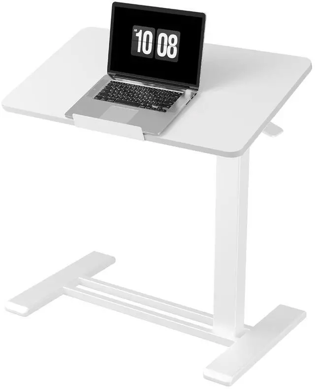 Main image of H7 PRO Mobile Standing Desk Adjustable Overbed Table Pneumatic with Wheels 90°Tiltable Portable Laptop Desk Rolling Computer Cart Foldable Bedside Table(27.6" W x 15.7" D, White)