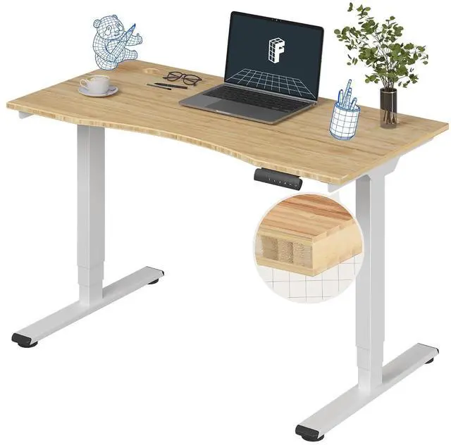 Main image of E6 Bamboo 3-Stage Dual Motor Electric Standing Desk 48 x 24 Sit Stand Up Desk, Holds 220 lbs, Adjustable Height w/ Memory Presets, Solid Bamboo Curved Desktop & White Frame, Ships in 2 Boxes