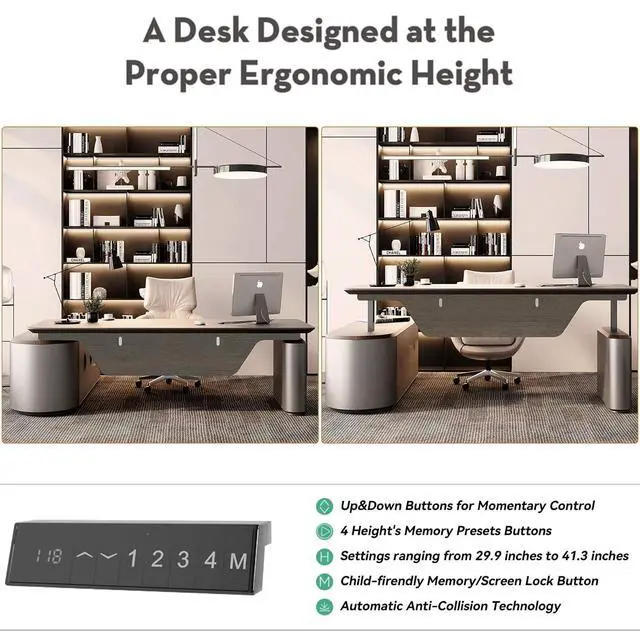Alt view image 4 of 7 - 94.48In Large Executive Office Desk - Adjustable Height Sit to Stand Oval Shaped Desk, Premium L-Shaped Workstation with File Cabinet, Luxury Modern Design for Boss, Managers & Home Office