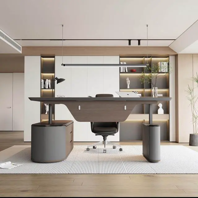 Alt view image 7 of 7 - 78.7In Large Executive Office Desk - Adjustable Height Sit to Stand Oval Shaped Desk, Premium L-Shaped Workstation with File Cabinet, Luxury Modern Design for Boss, Managers & Home Office