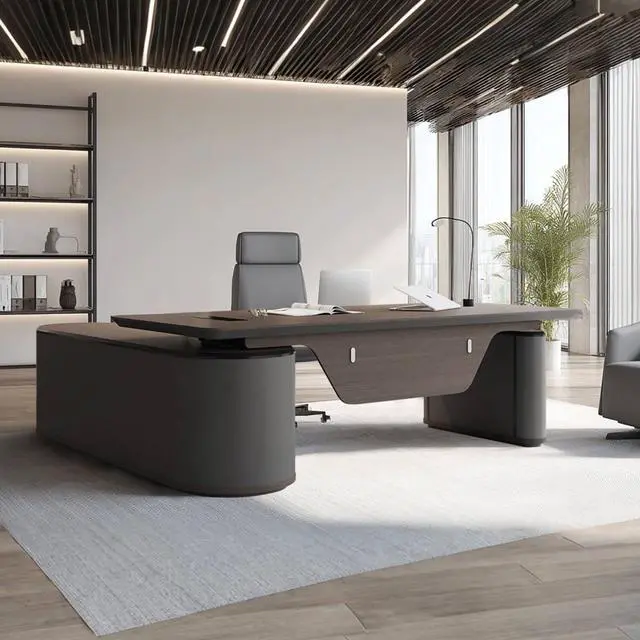 Main image of 94.48In Large Executive Office Desk - Adjustable Height Sit to Stand Oval Shaped Desk, Premium L-Shaped Workstation with File Cabinet, Luxury Modern Design for Boss, Managers & Home Office