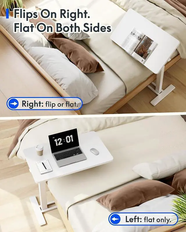 Alt view image 7 of 7 - H7 PRO Mobile Standing Desk Adjustable Overbed Table Pneumatic with Wheels 90°Tiltable Portable Laptop Desk Rolling Computer Cart Foldable Bedside Table(27.6" W x 15.7" D, White)