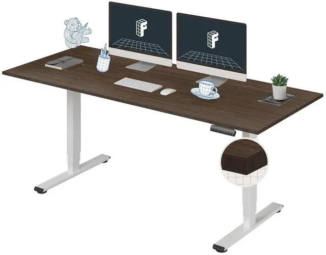 Main image of E6 Bamboo 3-Stage Dual Motor Electric Standing Desk 72 x 30 Sit Stand Up Desk, Holds 220 lbs, Adjustable Height w/Memory Presets, Solid Walnut Bamboo Desktop & White Frame, Ships in 2 Boxes
